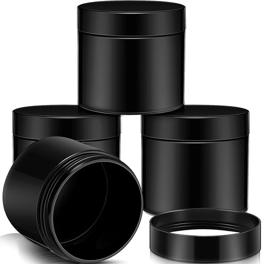 Patelai 4 Pieces Round Wide-mouth Leak Proof Plastic Container Jars with Lids for Travel Storage Makeup Beauty Products Face Creams Oils Salves Ointments DIY Making(6 Ounce,Pure Black)