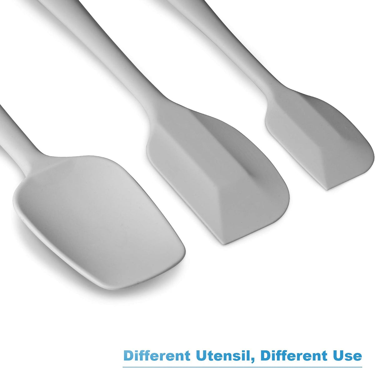 Silicone Spatula 3-piece Set, Ergonomic Handle High Heat-Resistant Spatulas, Non-stick Rubber Spatulas with Stainless Steel Core, Light Grey