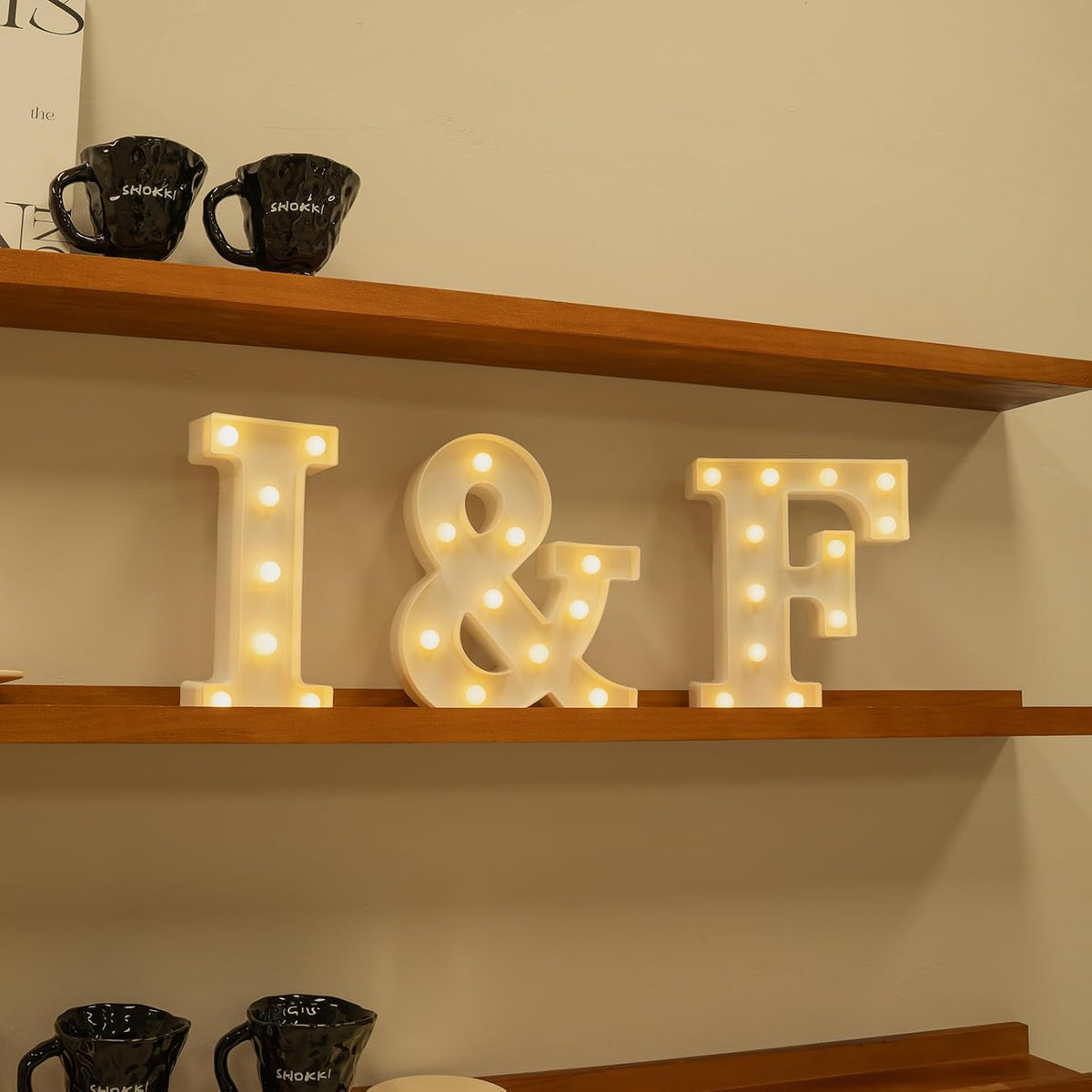 Foaky LED Letter Lights Sign Marquee Light Up Letters Sign for Night Light Wedding/Birthday Party Battery Powered Christmas Lamp Home Bar Decoration(F)