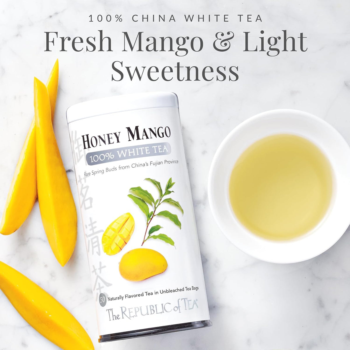 The Republic of Tea – Honey Mango 100% White Tea Bags, Steeps 50 Low-Caffeinated Cups