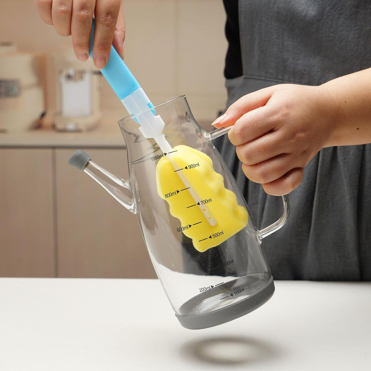 Large Glass Oil Dispenser Bottle for Kitchen Cooking Recipiente Para Aceite De Cocina Olive Oil Vinegar Dispenser Cruet Stainless Steel Lid No Drip Liquid Container (Clear, 34oz /1000ml)