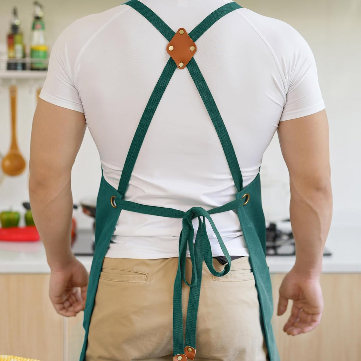 Canvas Aprons for Men Chef Apron, Work Apron with Large Pockets - 16oz Heavy Duty Cross Back, BBQ, Cooking
