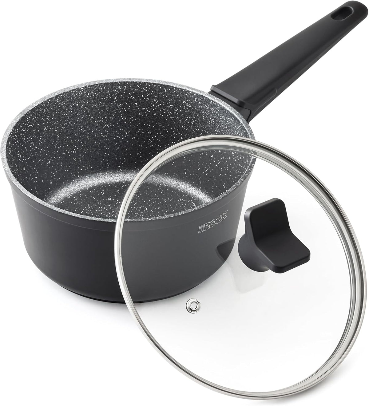 THE ROCK SOHO 2 Quart Nonstick Sauce pan with Lid – Compact & Durable Pot for Urban Kitchens, Nothing Sticks, Never Warps, Lasts Longer, Induction & Dishwasher Safe, PFOA/PFOS Free, Black