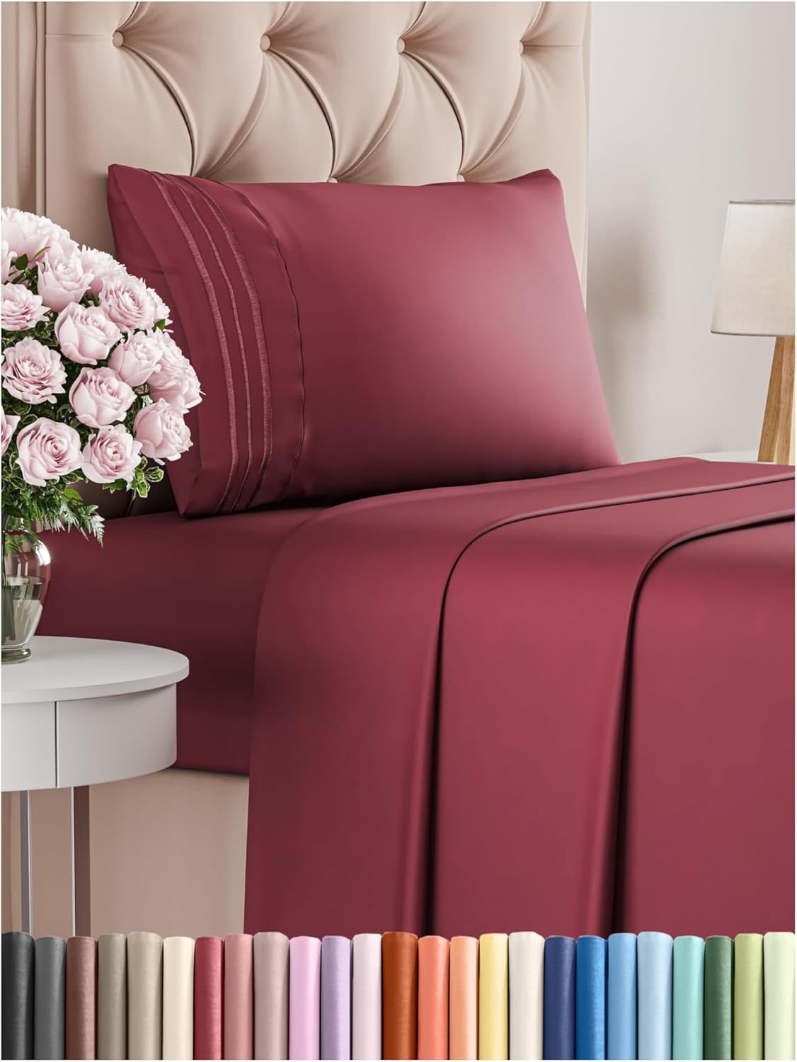 Twin Size 3 Piece Sheet Set - Comfy Breathable & Cooling Bed Sheets Set - Hotel Luxury Bedding for Women, Men, Kids, Teens, Boys & Girls - Deep Pockets, Ultra-Soft, Wrinkle Free - Oeko-Tex - Burgundy
