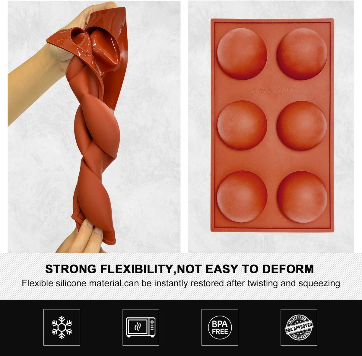 Large 6-Cavity Semi Sphere Silicone Mold, Half Sphere Silicone Baking Molds for Making Chocolate, Cake, Jelly, Dome Mousse (2 Packs)