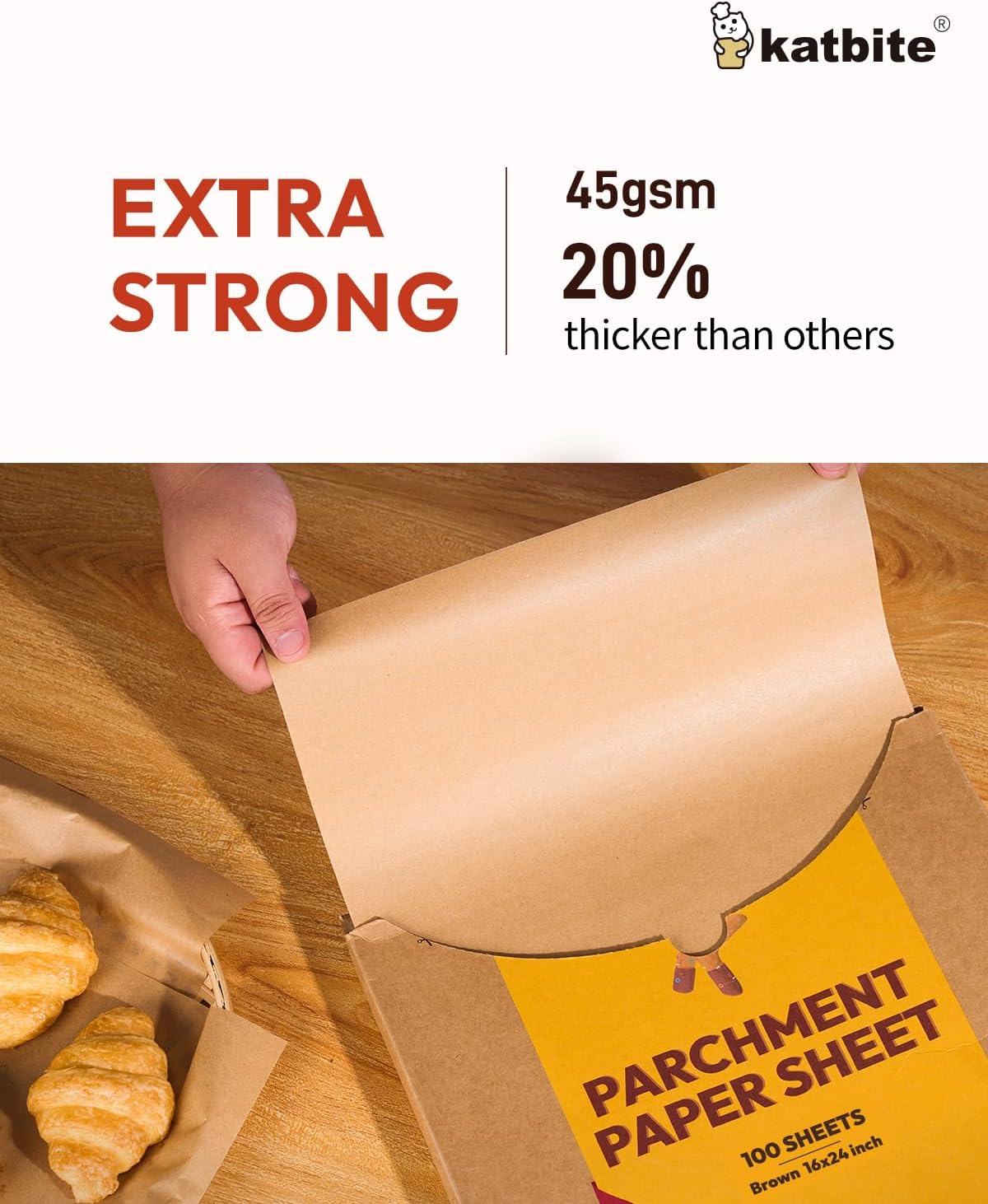 Katbite 16x24 Inch Parchment Paper Sheets, 100Pcs Non-Stick Precut Baking Parchment, Unbleached Parchment Paper for Baking, Cooking, Grilling, Frying and Steaming, Full Sheet Baking Pan Liners