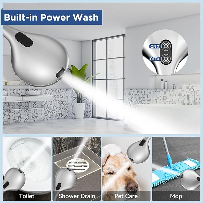 6-Mode High Pressure Handheld Shower Head with Power Wash, HOPOPRO High Flow Hand Held Showerhead Set with Built-in Power Spray to Clean Tub Tile Pets Bathroom Flooring