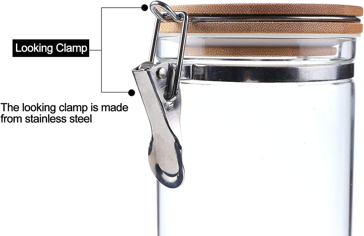 KKC Clear Borosilicate Glass Food Storage Jar Canister Container with Airtight Locking Clamp Bamboo Lid,Coffee Bean,Loose Tea,Nut Container,Sealed Jar Hinged Lid for 16oz Coffee Bean,40 Fluid-oz