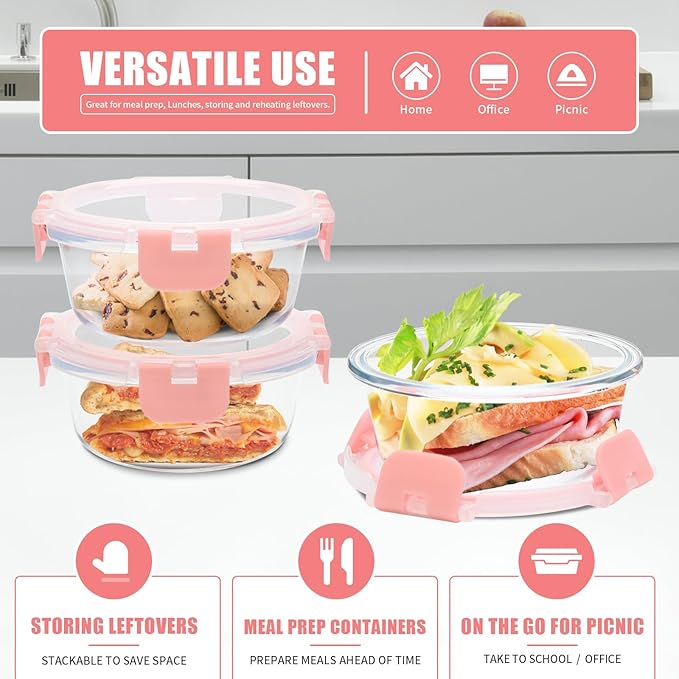 12 Pack 13oz Small Glass Food Storage Containers with Lids Airtight, Leak-Proof Round Meal Prep Containers Set, Freezer to Microwave Safe, Dishwasher Safe