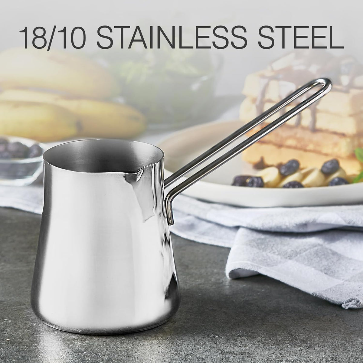 CRYSTALIA Turkish Coffee Pot 18/10 Stainless Steel, Stove Top Tea Maker, Milk Warmer, Greek Arabic Coffee Cezve Briki, 29 oz (Silver, Large)