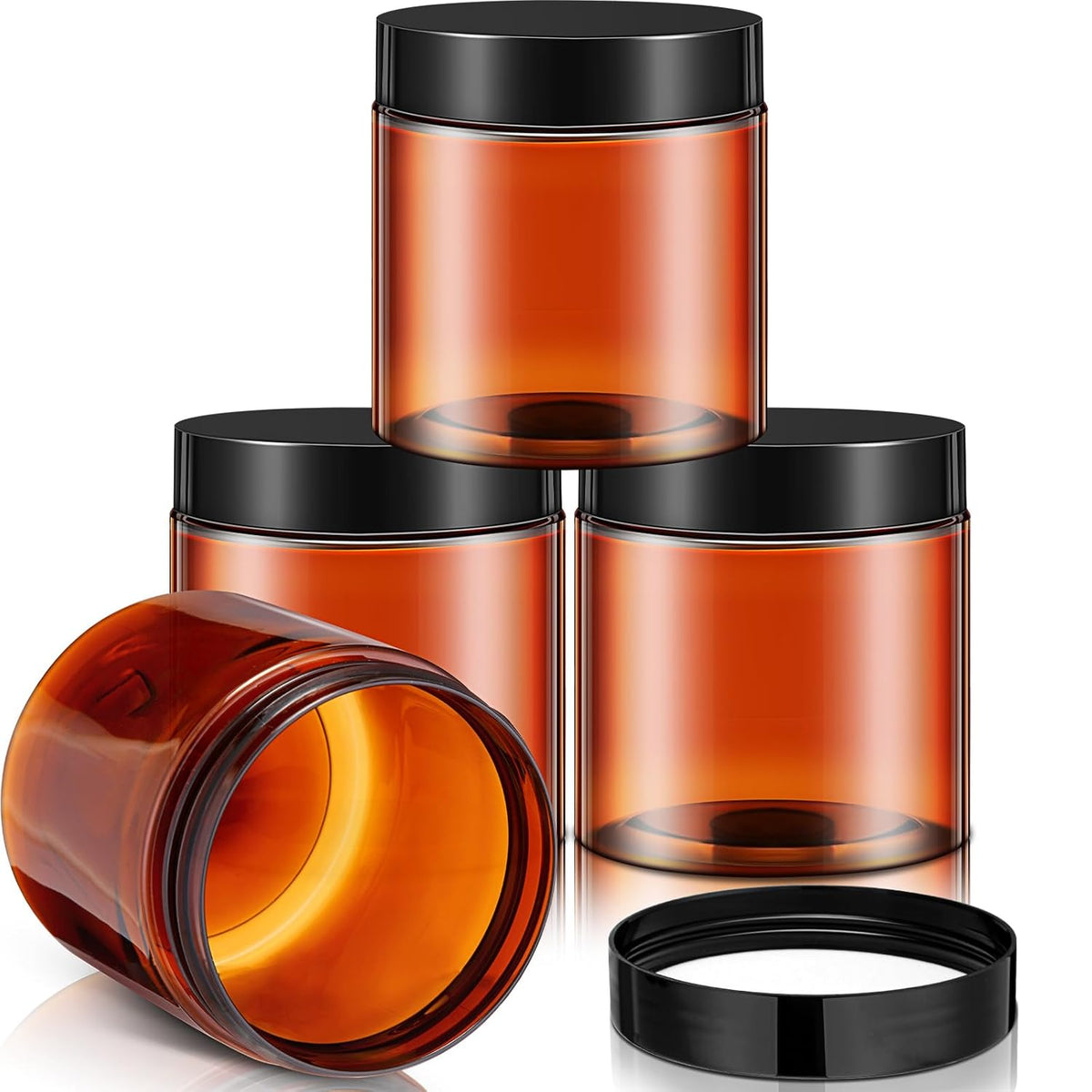 Patelai 4 Pieces Round Wide-mouth Leak Proof Plastic Container Jars with Lids for Travel Storage Makeup Beauty Products Face Creams Oils Salves Ointments DIY Making(8 Ounce,Amber)