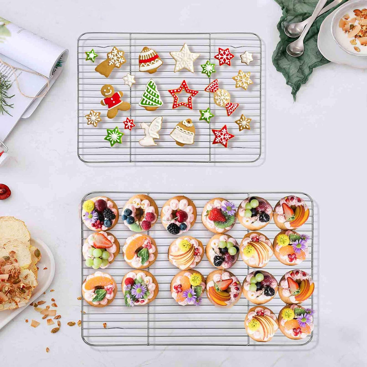 TeamFar Baking Cooling Rack Set of 4, Stainless Steel Rack for Cooking Roasting Grilling, Healthy & Mirror Finish, Oven Use & Dishwasher Safe
