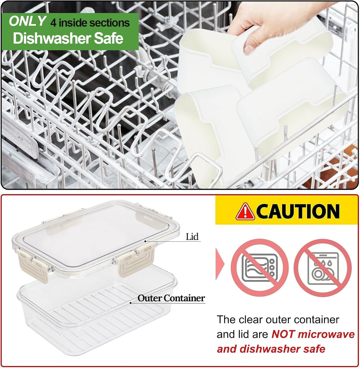 4 Compartment Snack Box Container Tray, Divided Serving Tray with Lid, Mini Small Snackle Box, Portable Charcuterie Container for Party, Picnic, Travel, Food Platter for Snack, Fruits, Veggies