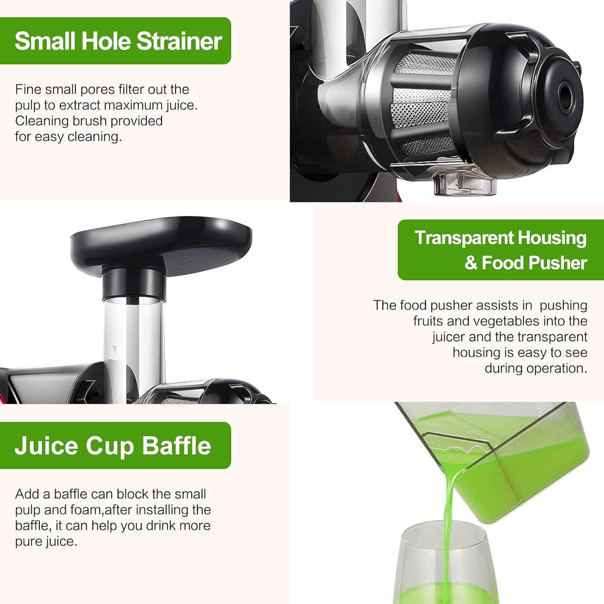 Juicer Machine, Aobosi Slow Masticating Juicers, Cold Press Juicer Machines with Reverse Function, Quiet Motor, High Juice Yield with Juice Jug & Brush for Cleaning (Matte Black)