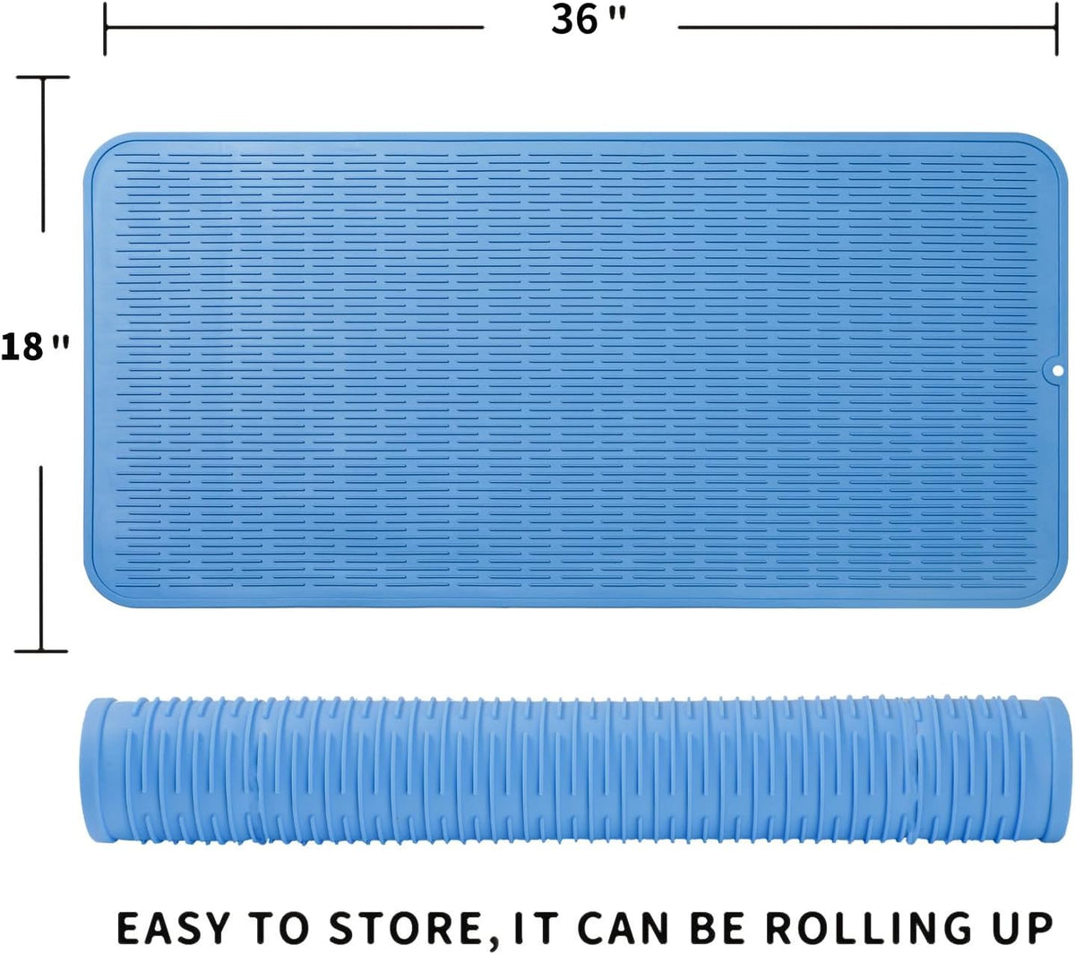 Silicone Dish Drying Mat for Multiple Usage,Easy clean,Eco-friendly,Heat-resistant Silicone Mat for Kitchen Counter or Sink,Refrigerator or Drawer Liner Lichen BlueL 5XL 36inches x 18inches