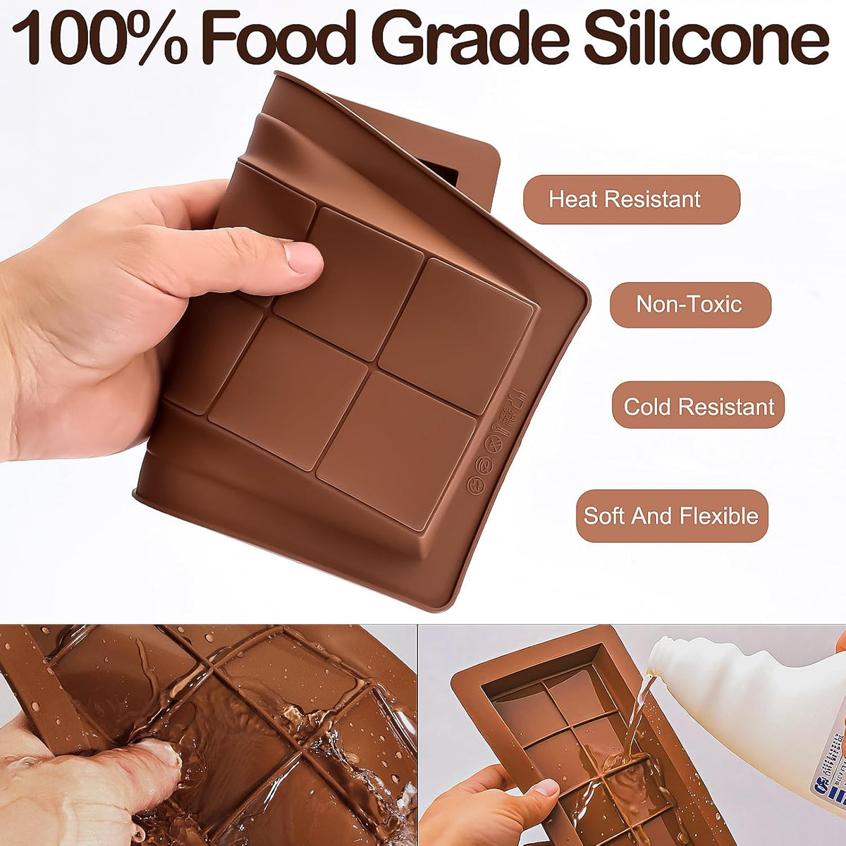 2 Pack Deep Dubai Chocolate Bar Molds, 1 Inch Silicone Chocolate Mold, Perfect for Homemade Chocolate Bar Pistachio with Scraper