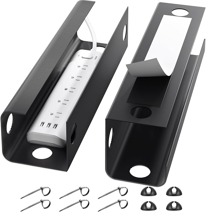 Yecaye 2 Pack Cable Management Under Desk, 31.5 in Under Desk Cable Management Tray,Cord Hider,Cord Organizer, No Screw Wire Management for Office and Home, Black