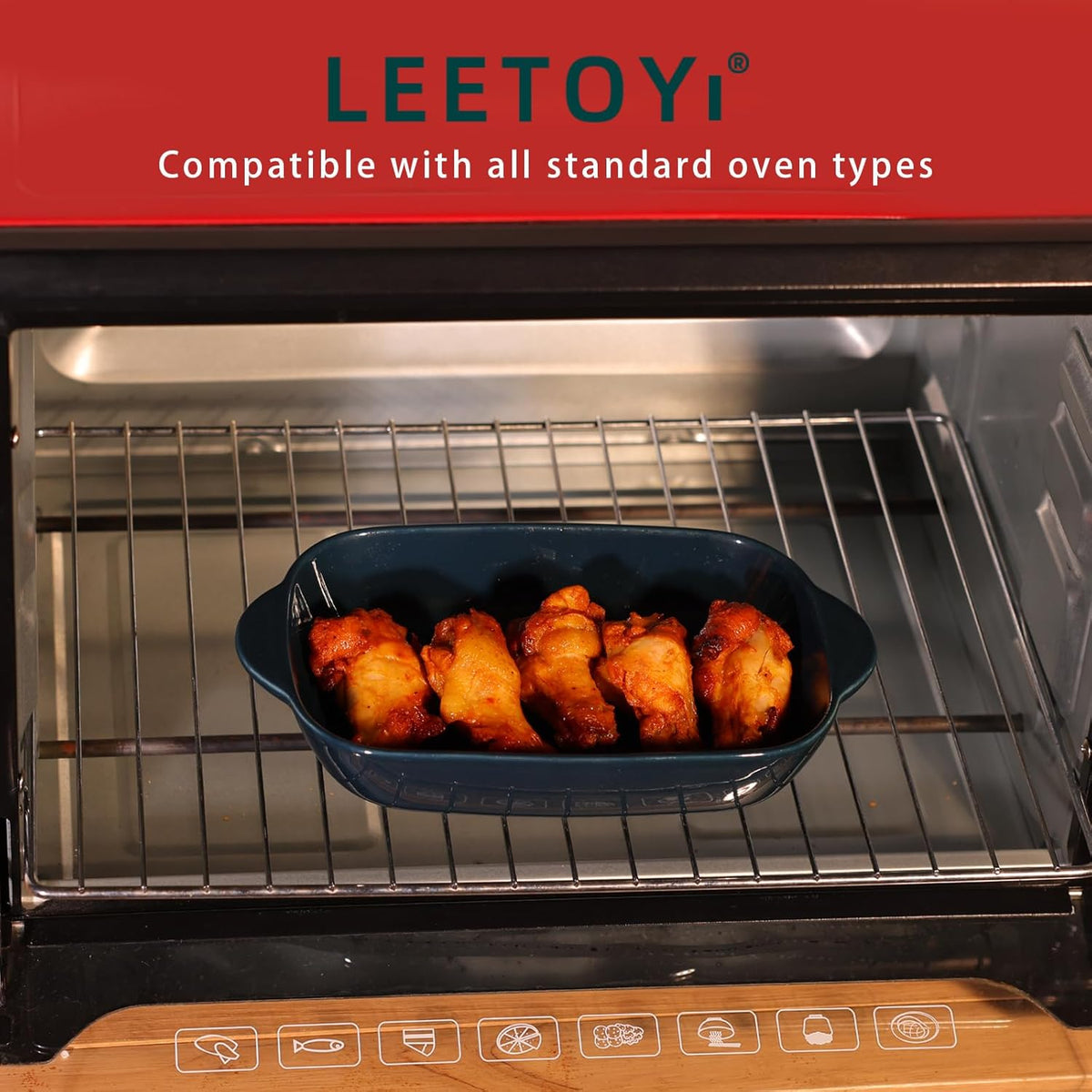 LEETOYI Ceramic Small Baking Dish 7.5-Inch Set of 4, Rectangular Bakeware with Double Handle, Baking Pans for Cooking and Cake Dinner (Navy)