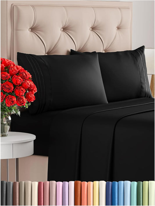 King Size 4 Piece Sheet Set - Comfy Breathable & Cooling Bed Sheets Set - Hotel Luxury Bedding for Women, Men, Kids, Teens, Boys & Girls - Deep Pockets, Ultra-Soft and Wrinkle Free - Oeko-Tex - Black