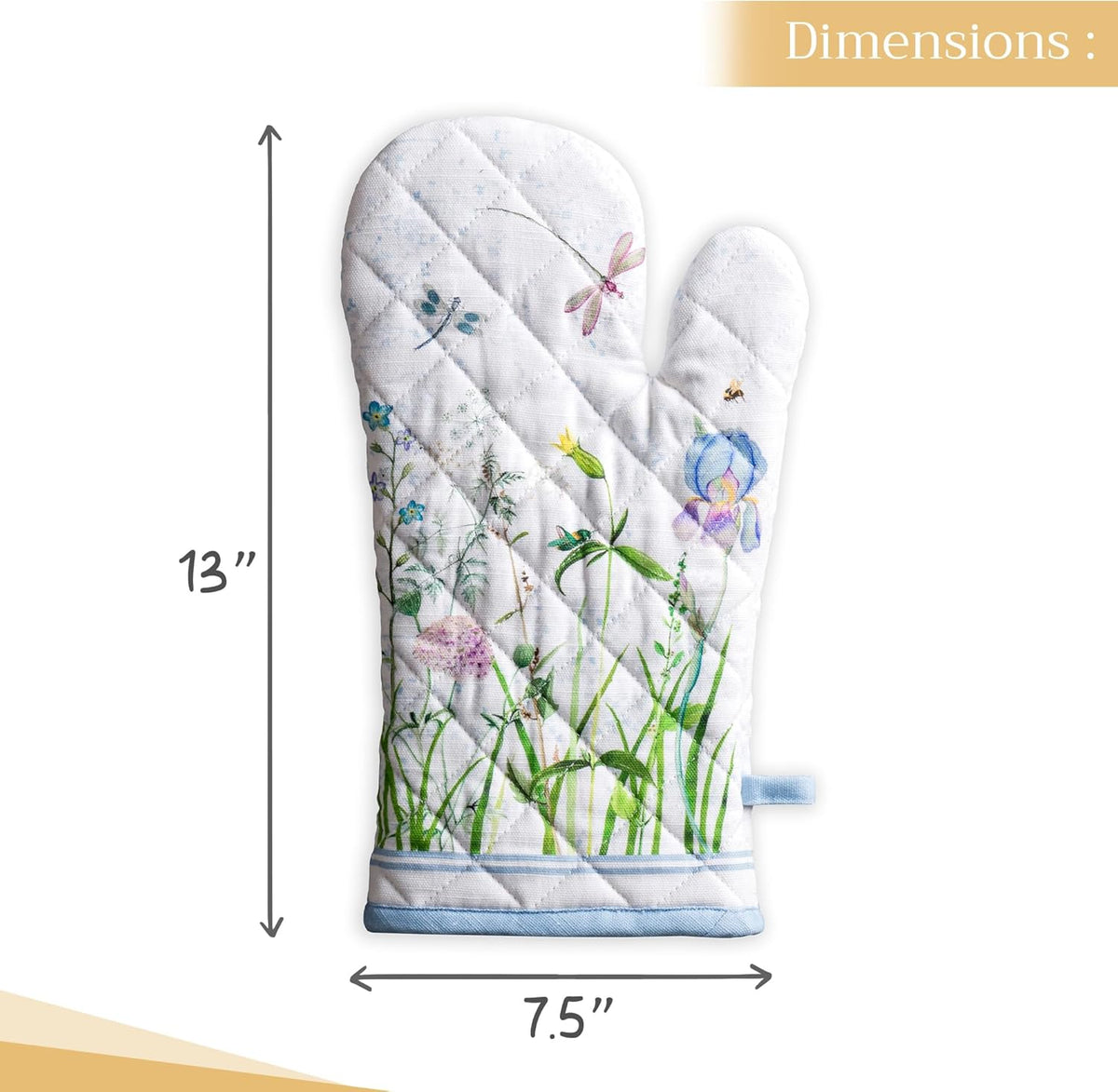 Maison d' Hermine Oven Gloves 100% Cotton Oven Mitt 7" x 13" with Loop Heat Resistant, BBQ, Cooking Gloves, Baking, Grilling, Kitchen, Handling Hot Pans Spring/Summer (Pack of 1, Fleurs De Mai)