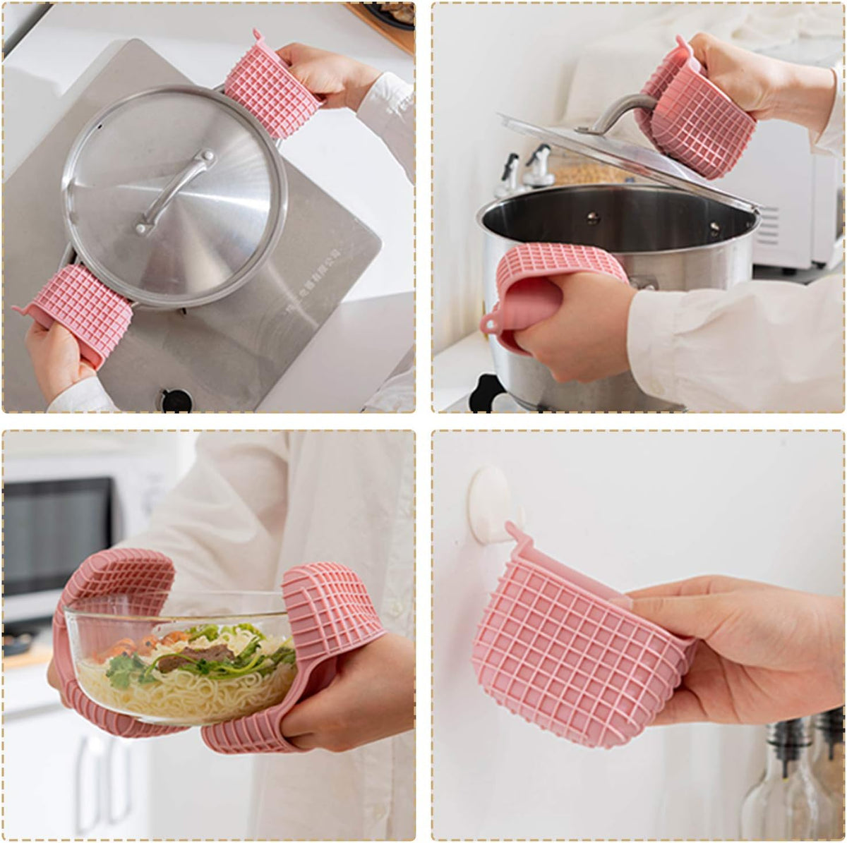 Mini Silicone Oven Mitts Set, Oven Mitts Heat Insulation, Oven Gloves for Kitchen Cooking and Baking, Protecting Fingers Mini Oven Hand Clips are Sold in Pairs (Pink)