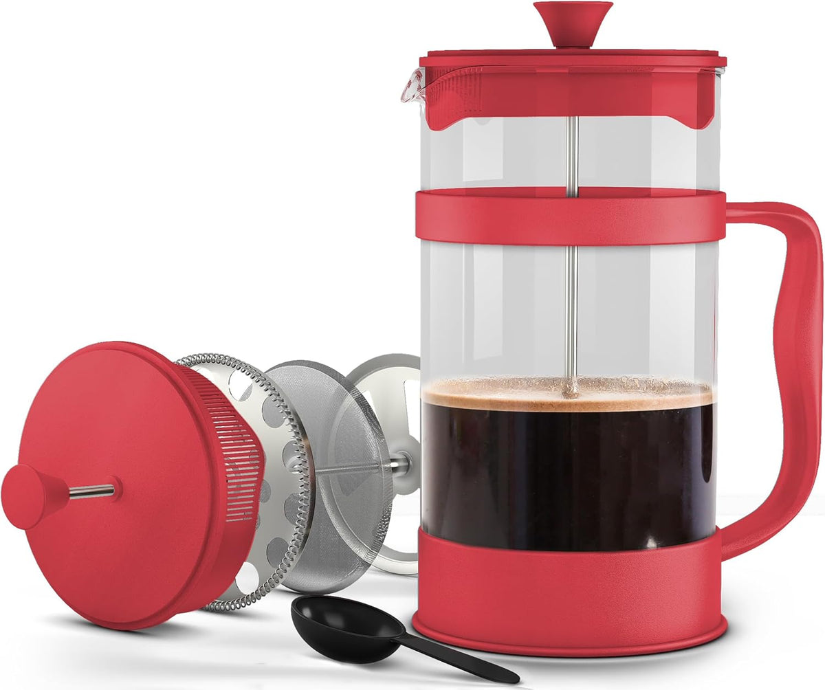 Utopia Kitchen 12 Ounce 0.35 Liter French Press Coffee Maker, Tea Maker, Travel Coffee Presses, Heat Resistant Thickened Borosilicate Coffee Pot for Camping Travel Gifts, Red Pack of 1