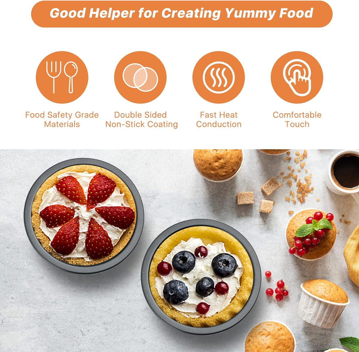 4 Inch Mini Pie Pans, 8 Pack Reusable Round Pie Tins Nonstick Pie Plate, Carbon Steel Mini Tart Pan, Small Cake Baking Set for Pizza Bread Meat Dessert,Black