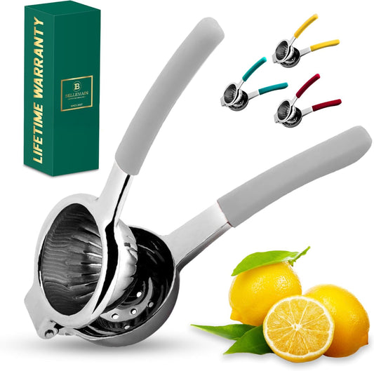 Bellemain Citrus Juicer | Metal Lemon Squeezer | Lime and Lemon Juicer Stainless Steel with Silicone Handles | Manual Juicer, Citrus Squeezer, Hand Held Juicer | Bar Juicer for Bartender (White)