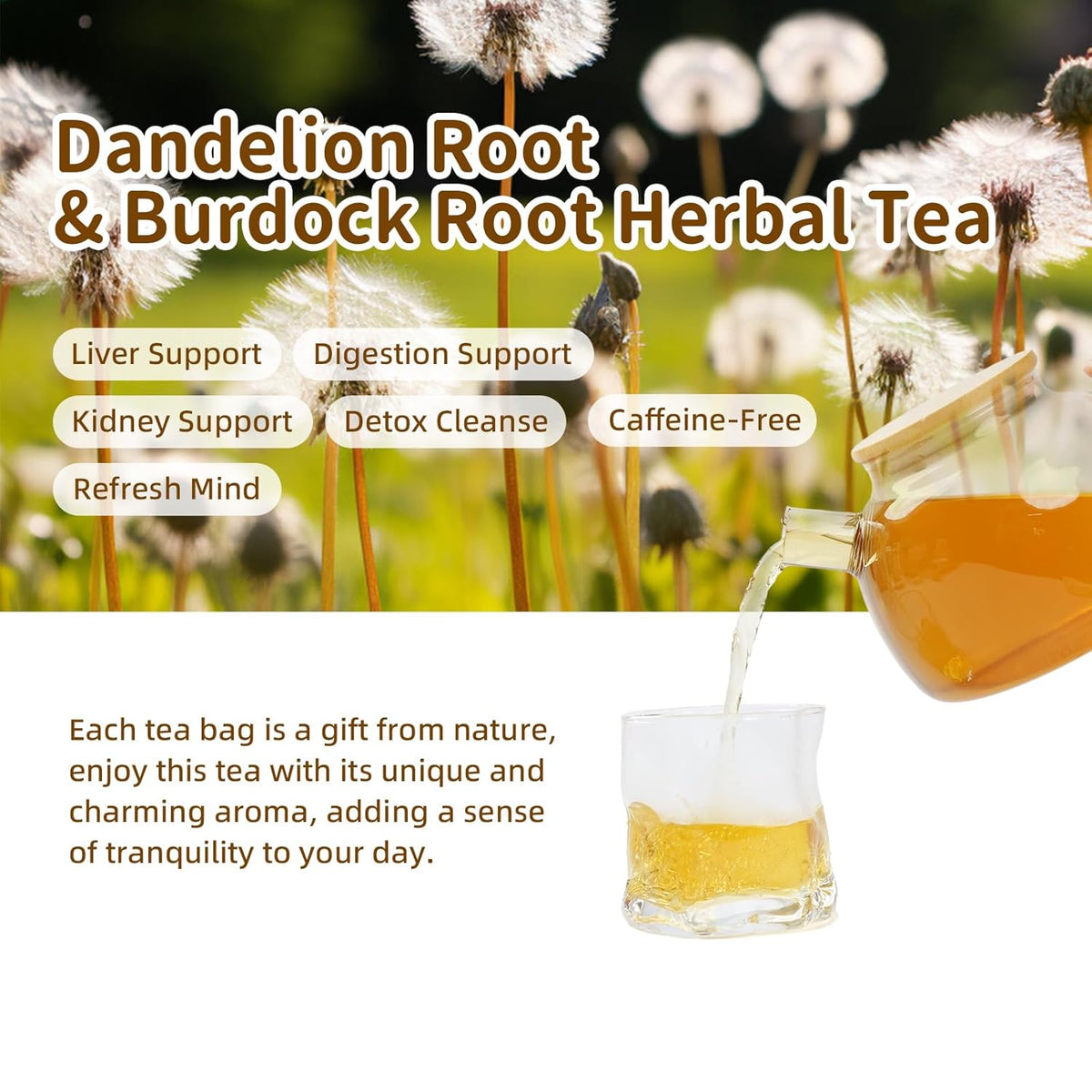 HANFANGLING Roasted Dandelion Burdock Root Herbal Tea-Detoxifying,Supports Gentle Liver/Kidney/Intestinal Caffeine-Free Coffee Alternative Detoxification,20 Count,(5.64oz 160g)