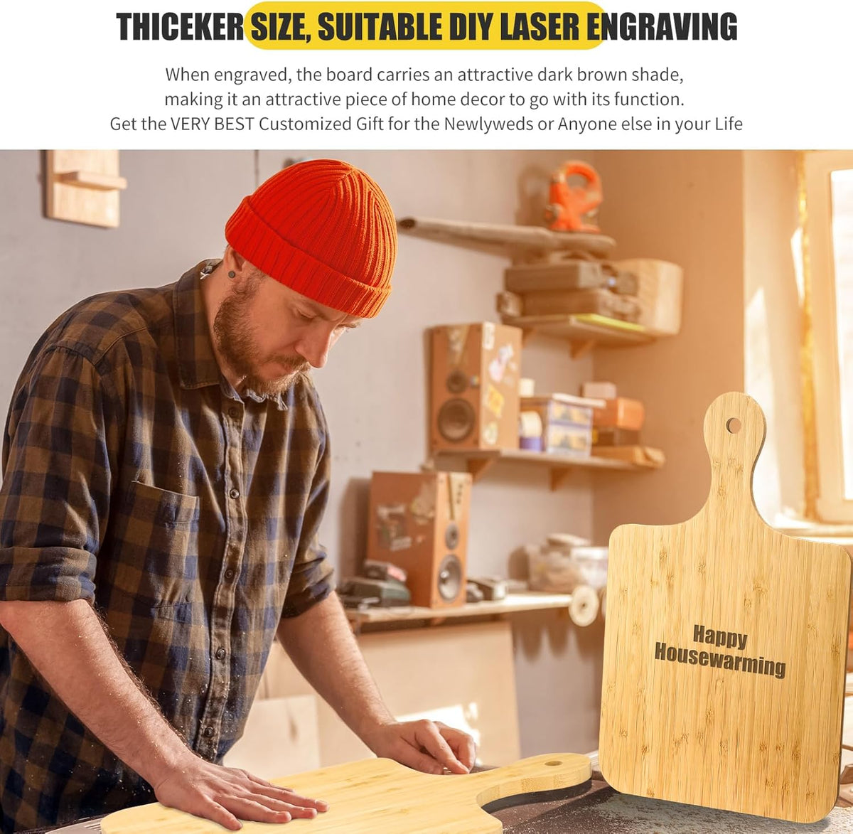 Lounsweer 6 Pcs Thicken Cutting Board Bulk Wood Board for Chopping Serving Charcuterie Material for Laser Engraving Mother' Day Wedding Housewarming Gift(Bamboo,16 x 10 Inches)