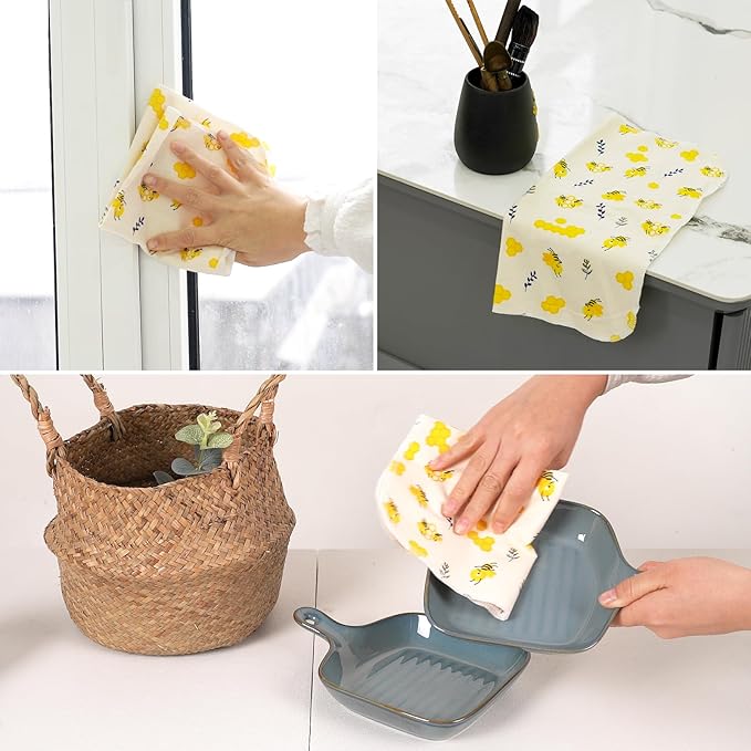 Reusable Dishcloths Kitchen Towels Cotton: 30 Packs 10X10 Washable Roll Paperless Paper Towels Absorbent Dishcloths Set Dish Tea Towel for Kitchen Drying (30Bee, 10×10")