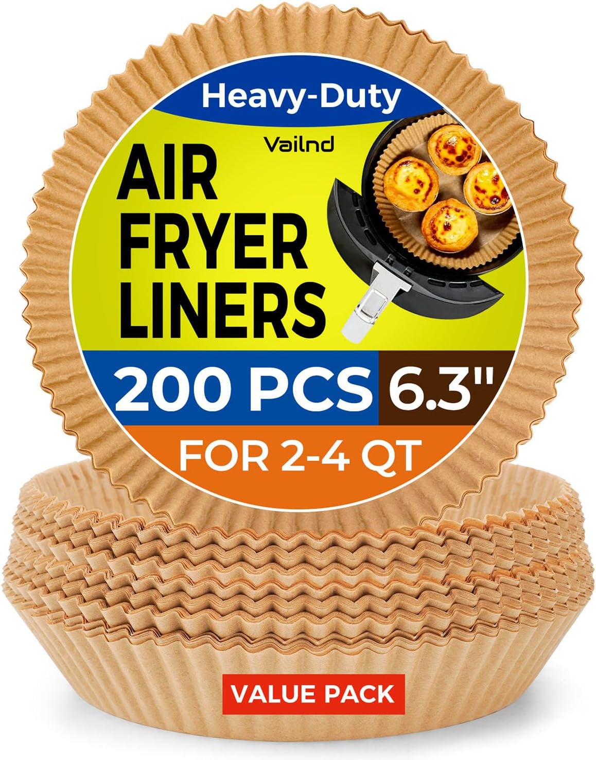 Vailnd Small Round Air Fryer Liners Disposable, 200 PCS 6.3" Air Fryer Paper Liners for Ninja AF101, Non-Stick and Oil Proof Baking Paper Liner for 2-4 qt Airfryer Basket