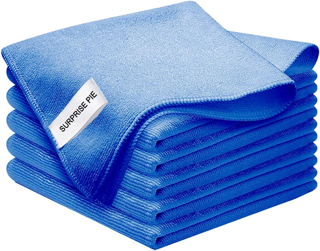 Microfiber Cloth 6Pack Cleaning Rags Absorbant Lint Free Cloth for House, Kitchen, Car, Glass, Stainless Steel, Window, Boat Cleaner-12''x 12''-Blue