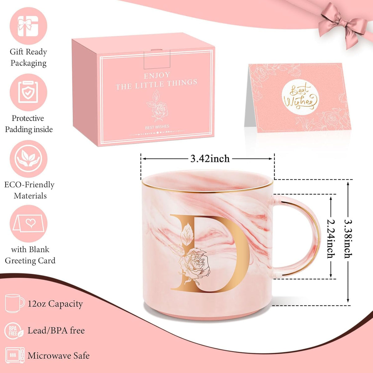 Personalized Gifts for Women Coffee Mug, Initial Customized Gift Monogrammed A-Z Coffee Mug 12 OZ, Christmas Anniversary Birthday Gifts for Women Mom Grandma Friend Sister Wife(D)