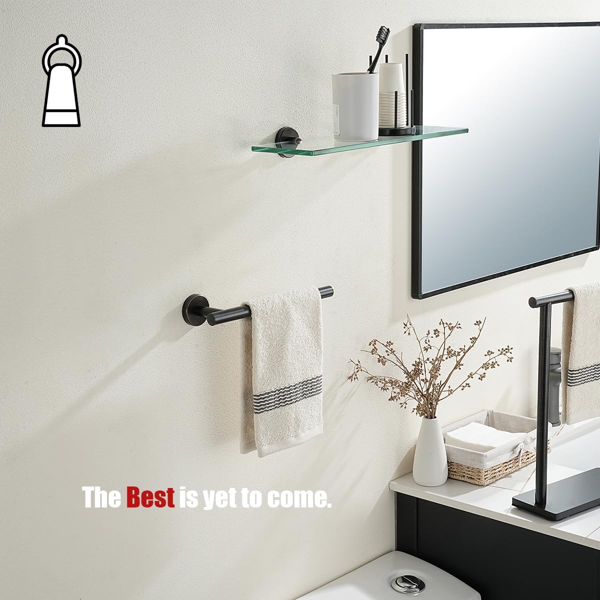 JQK Hand Towel Holder Towel Ring Oil Rubbed Bronze, 10 Inch Thicken 0.8mm 304 Stainless Steel Bathroom Hand Towel Bar, 9 Inch Useable Length Wall Mount Towel Rack Hanger, ORB, THH110L9-ORB