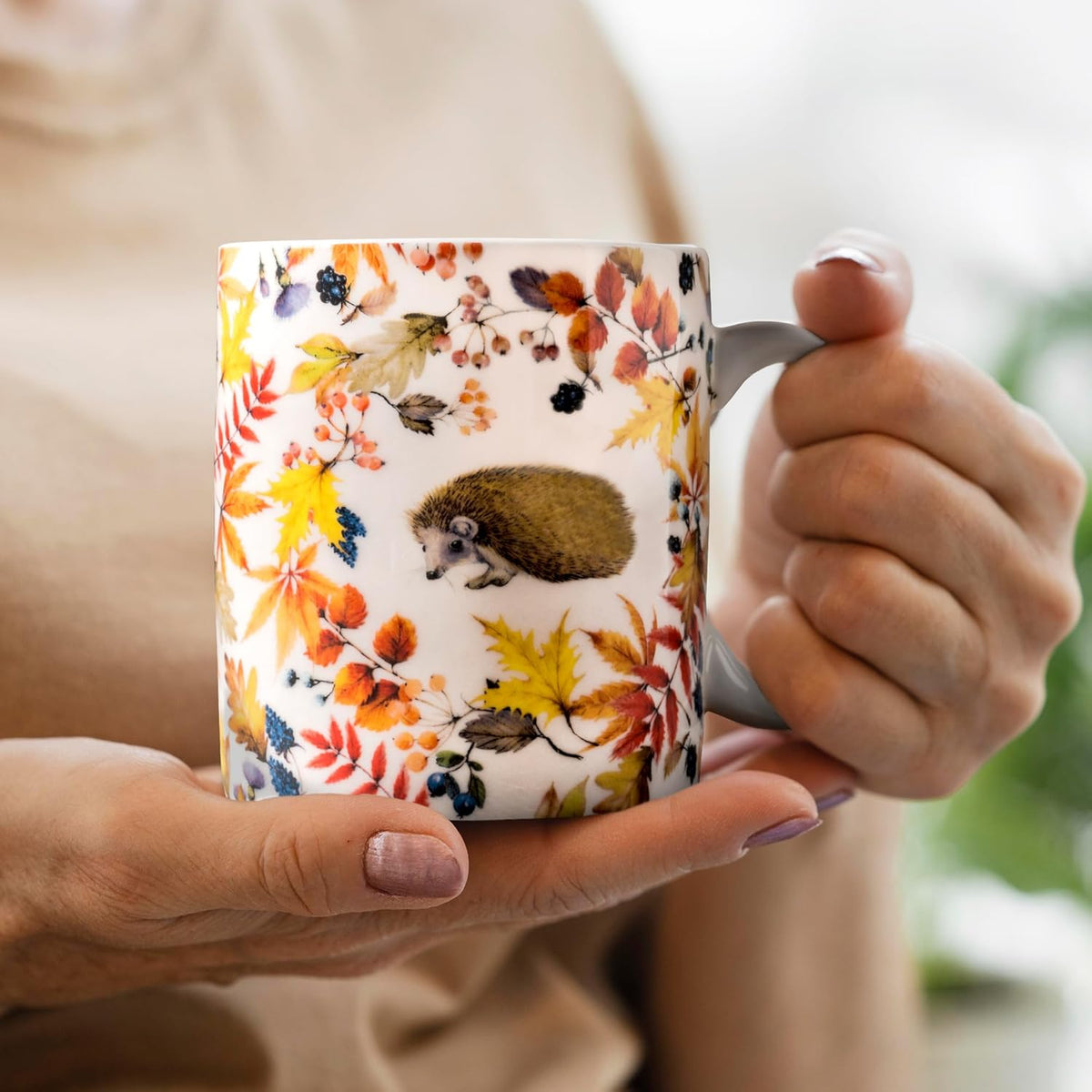Maison d' Hermine Coffee Mug with Handles Fine Bone China Mugs Pack of One Tea Cups for Hot Beverages Cappuccino Latte Home Restaurant Office Perfect for Gift (Sous-Bois - Foret, 12 Ounce)