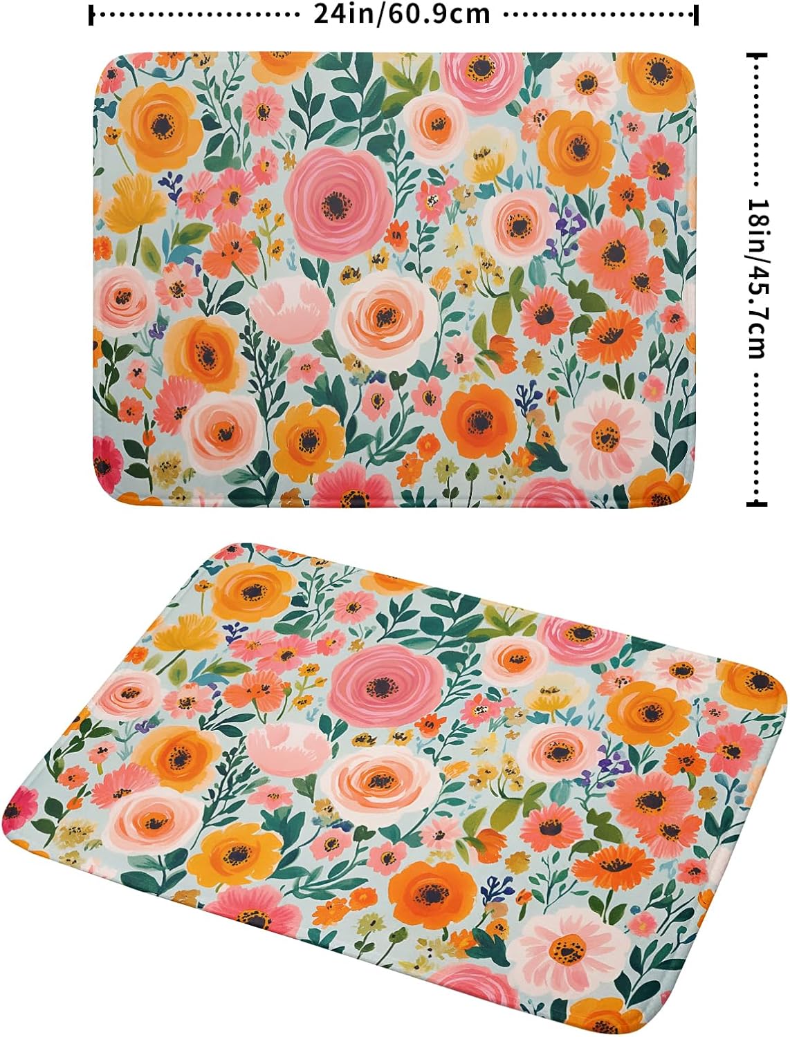 Watercolor Flower Dish Drying Mat - Pink Floral Drying Mat for Kitchen Counter 18 X 24 In