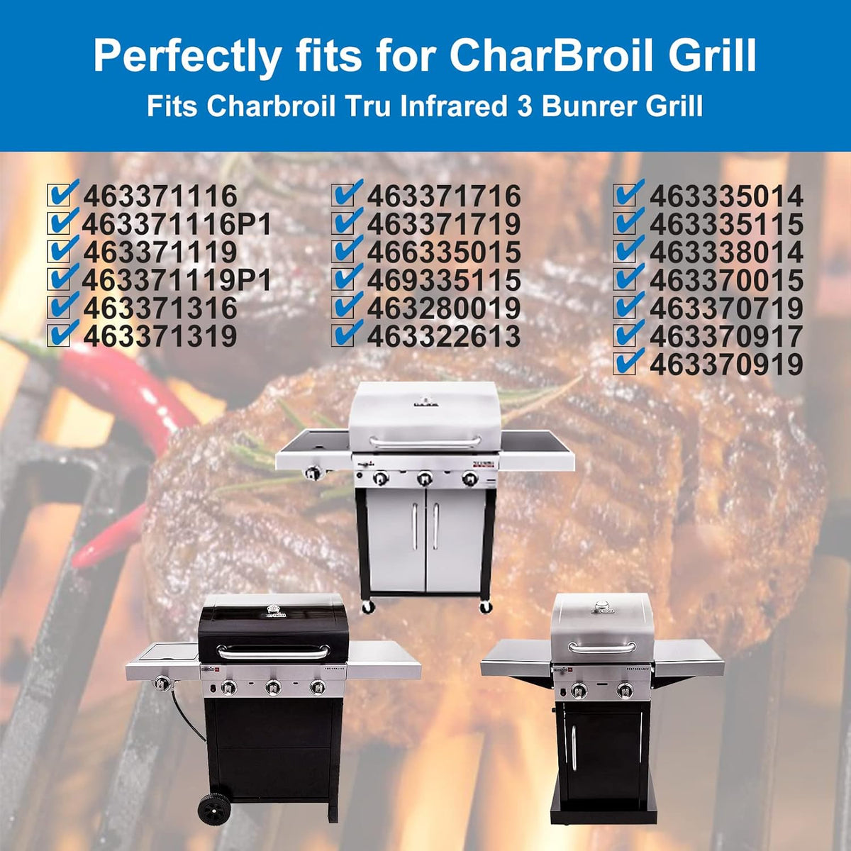 Grill Grates for Charbroil Performance Tru-Infrared 3 Burner 463370719 463371116 463280019 463371716 463633316 Porcelain-Enameled Cooking Grid Replacement for CharBroil G460-0500-W1 Emitter Plates
