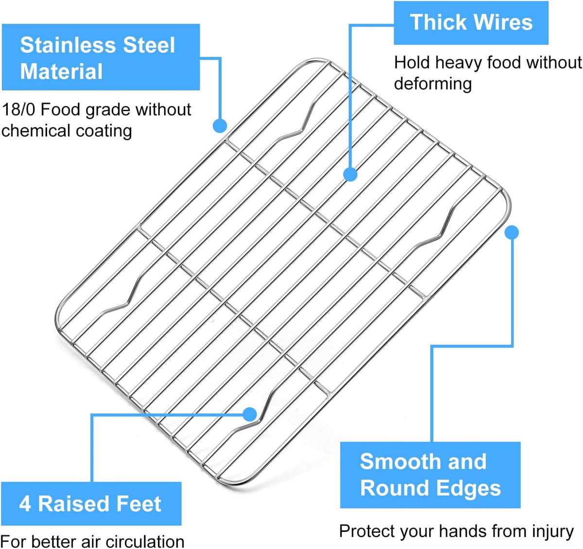 P&P CHEF Baking Cooling Rack Set for Cooking Roasting, 4-Piece Stainless Steel Wire Racks for Oven Use, Healthy & Dishwasher Safe, Rectangle, 9.7 Inch