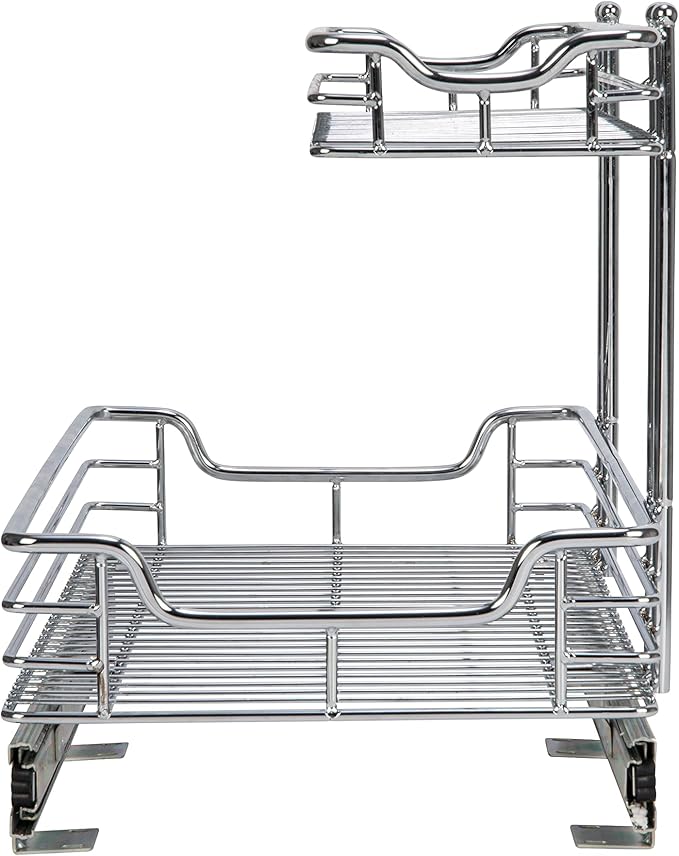 Household Essentials Glidez Multipurpose Chrome-Plated Steel Pull-Out/Slide-Out Storage Organizer for Under Sink or Under Cabinet Use - 2-Tier Design - Fits Standard Size Cabinet or Shelf, Chrome
