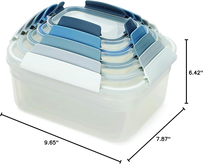 Joseph Joseph Nest Lock Plastic BPA Free Food Storage Container Set with Lockable Airtight Leakproof Lids, 10-Piece, Sky