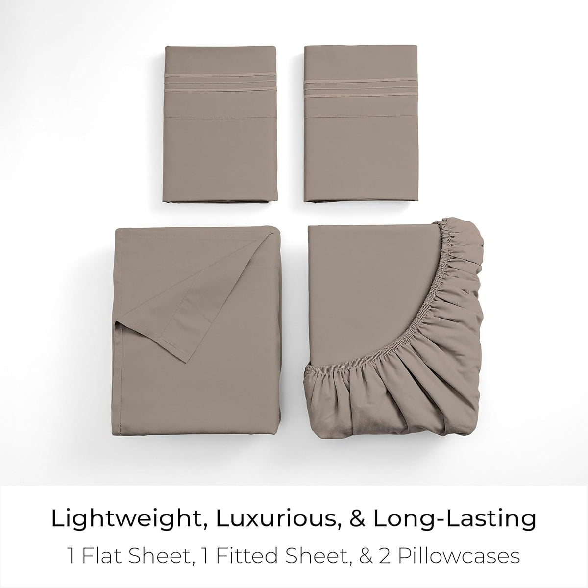 Mellanni Full Sheets Set - 4 PC Iconic Collection Bedding - Hotel Luxury, Extra Soft, Cooling Bed Sheets - Wrinkle, Fade, Stain Resistant (Full, Tan)