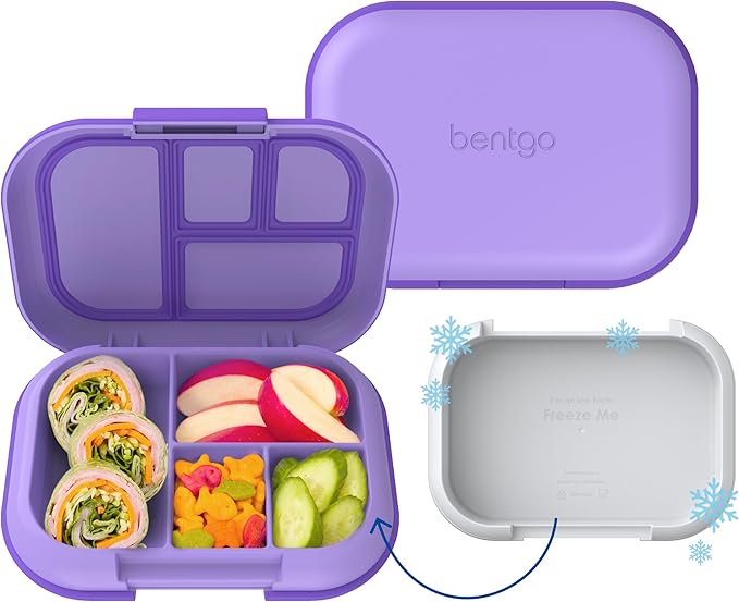 Bentgo Chill Kids Leak-Proof Lunch Box - 4-Compartment Bento Box with Built-In Ice Pack, 3.3 Cup Capacity, PFAS & BPA-Free, Microwave & Dishwasher Safe, Ideal Size for Ages 3 to 7 (Purple)