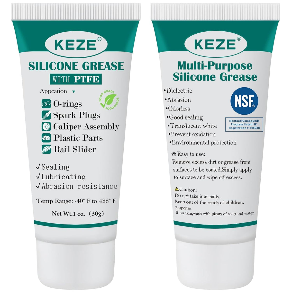 KEZE Silicone Grease Automotive PTFE Lubricant Sliding Glass Door Grease Tube 92003 Lube for Plumbing Faucet O Rings Plastic Parts Water Filter Window Track Rail 1 oz 2-Tube
