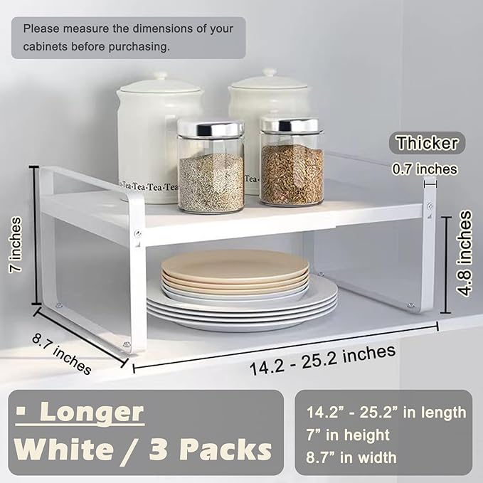 3 Pack Expandable Cabinet Shelf Organizer Kitchen Shelf Riser Stackable Pantry Shelves Kitchen Organizers and Storage Metal Spice Rack Countertop Organizer Cupboard Adjustable Shelfs Desk Rack Shelf