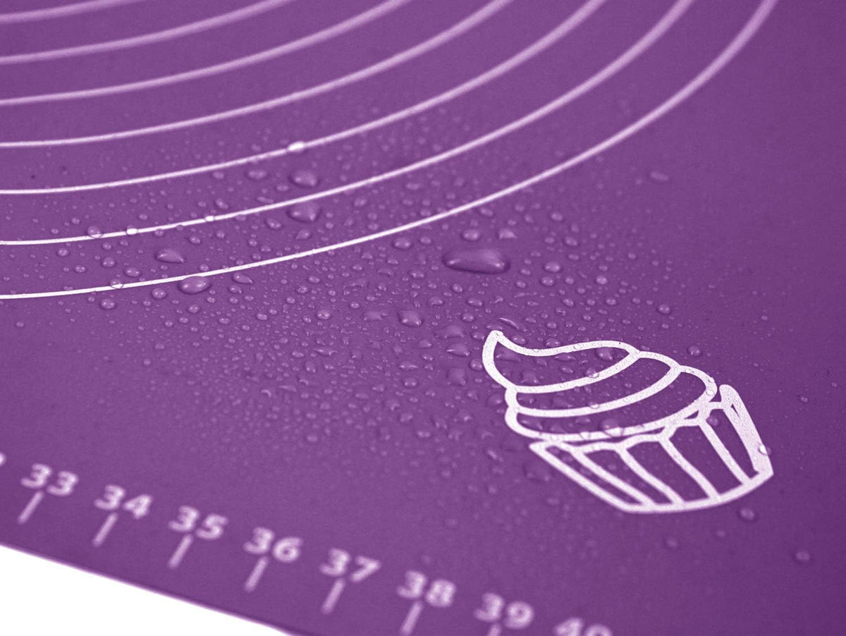 Silicone Baking Mat for Rolling Pastry Dough with Measurements, 25.6 x 17.7 BPA Free Non stick and Non Slip Purple Table Sheet Baking Supplies for Bake Pizza Cake