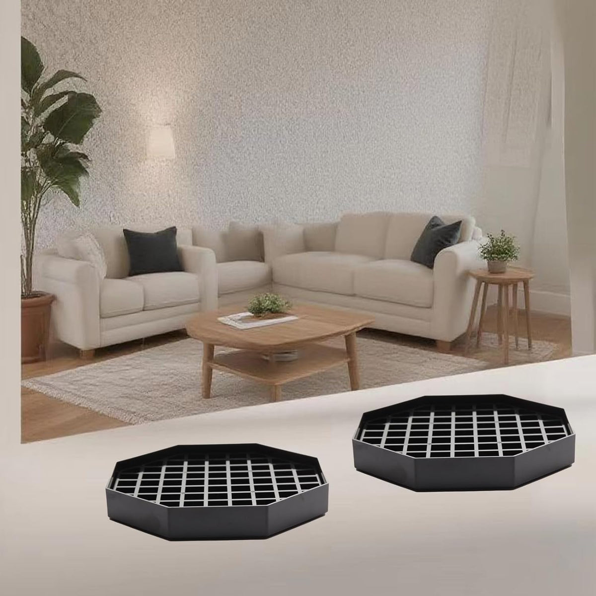 5.3" Octagonal Coffee Drip Tray | Black Plastic Honeycomb Grid Countertop Tray for Coffee, Tea, Wine & Beverage Dispensers,Pack of 2 (2, 5.3in)