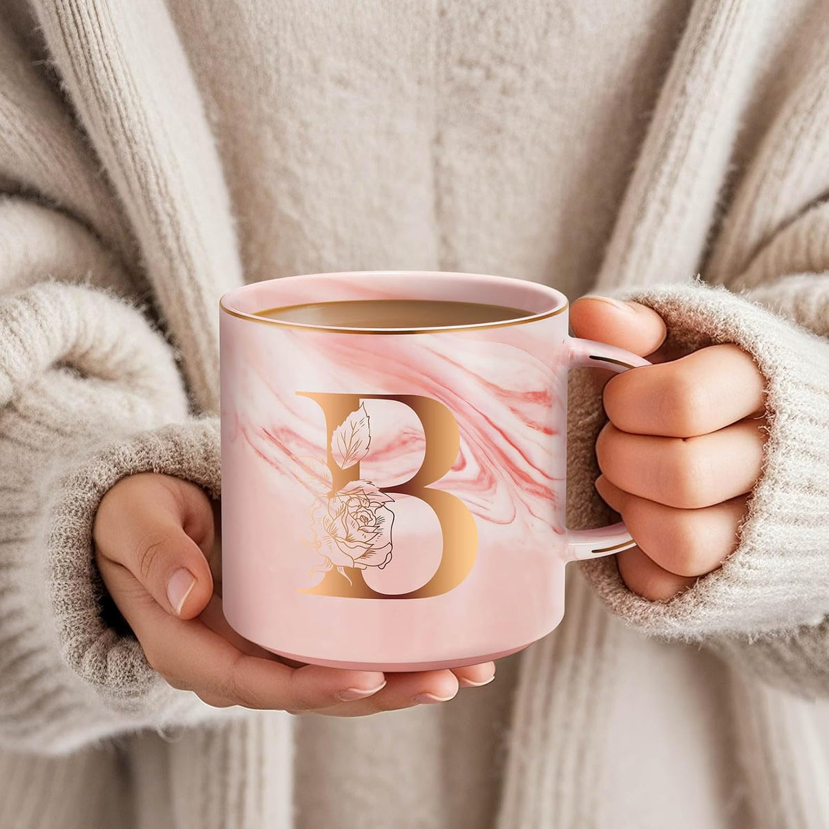 Personalized Gifts for Women Coffee Mug, Initial Customized Gift Monogrammed A-Z Coffee Mug 12 OZ, Christmas Anniversary Birthday Gifts for Women Mom Grandma Friend Sister Wife (B)