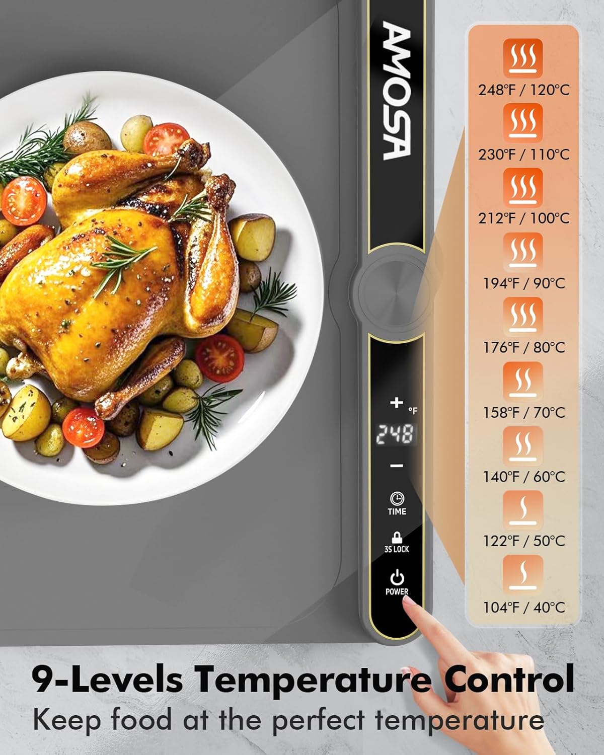 Warming Mat for Food, Fast Heating Electric Food Warmers with 9 Level Temperature and 6 Hours Timer, Large Roll Up Silicone Food Heating Mat, Portable Warming Trays for Buffets Party (Grey)