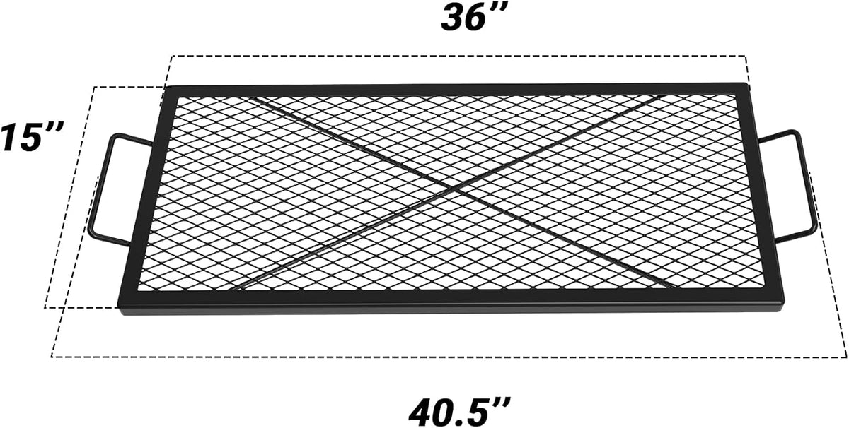 onlyfire X-Marks Fire Pit Cooking Grate, Portable Rectangle Campfire Grill Grate with Handles, Heavy Duty Steel Campfire BBQ Grill for Outdoor, 36-Inch
